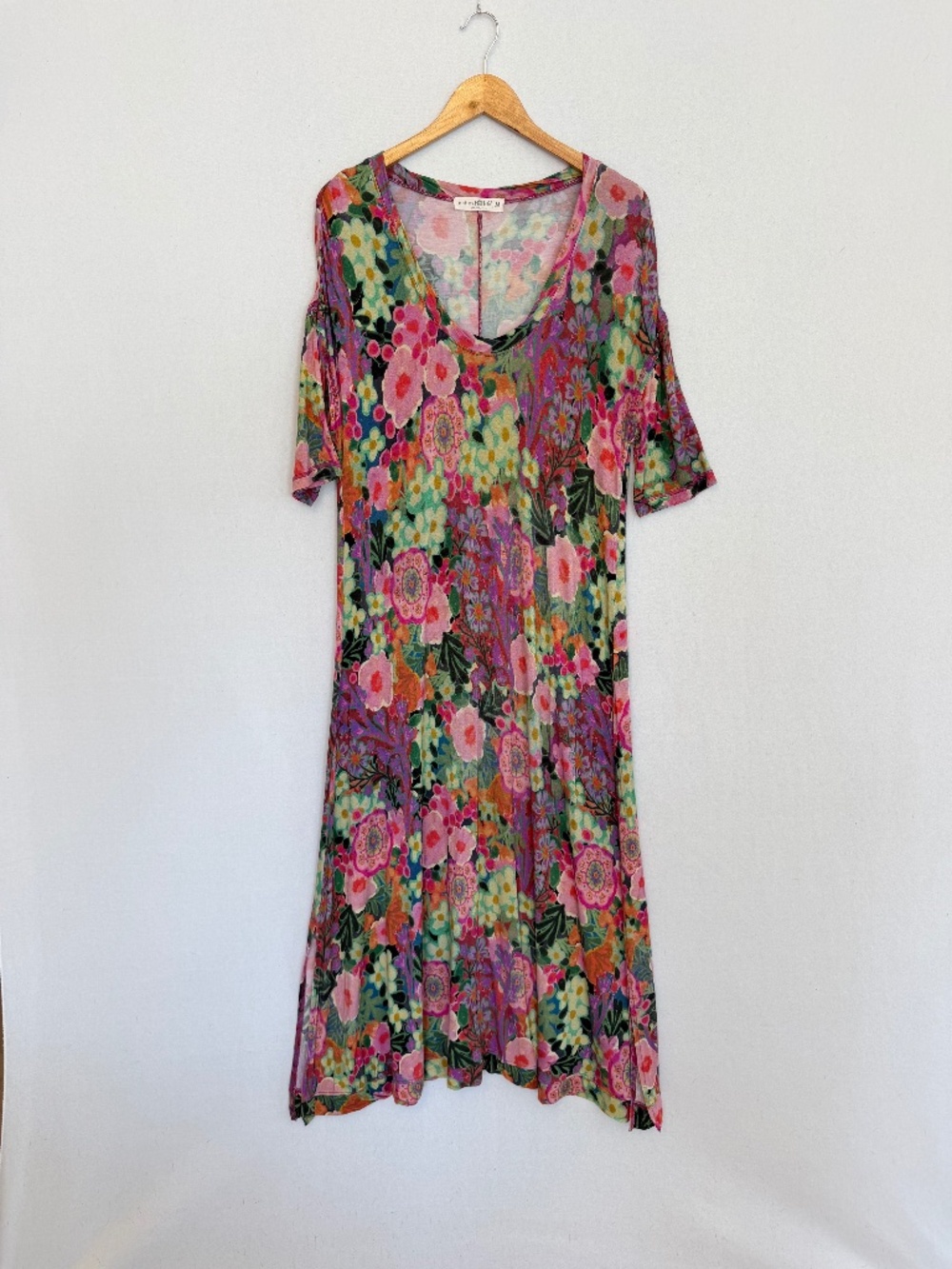 NATURAL LIFE All Day Butter Soft Tee Maxi Dress in Pink Painted Garden Medium